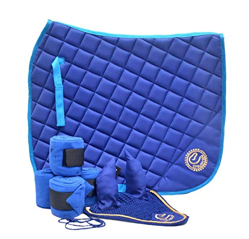 Equipride - Juego de almohadillas para silla de montar de doma con velo y vendas a juego azul real (completo/mazorca)
