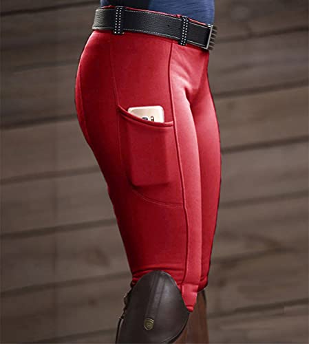 Equitación Mujer Suave Elástico Jodhpurs Pantalones para Equitación con Bolsillos Pantalones De Equitación para Mujer Rojo 4XL