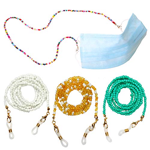 ErenBros PACK 4 Cordones para gafas de perlas de colores - Sujeta mascarillas con mosquetones pequeños - Cuelga mascarillas (Colores aleatorios)