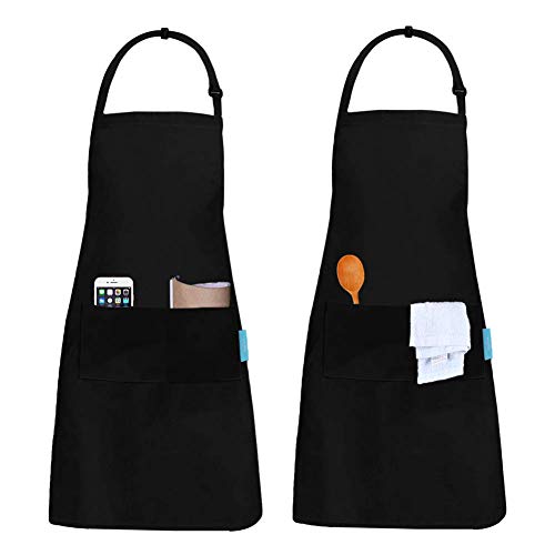 esafio 2 Piezas Delantal, Unisex Delantales de Cocinero para Restaurante Barbacoa Cocinar Hornear Color Negro