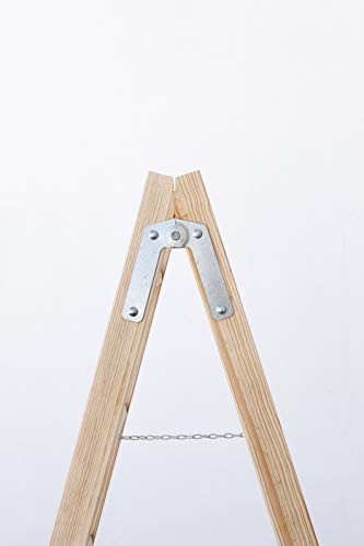 Escalera de tijera de madera con peldaño ancho de 54 mm. Fabricada en pino marítimo sin barnizar. (7 peldaños)