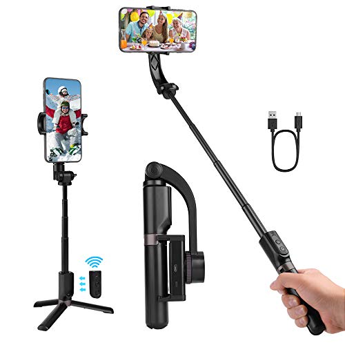 Estabilizador de Teléfono con 1 Eje y Trípode, Palo Selfie Estabilizador con Equilibrio Automático Antivibración para Video de Calidad, Diseño Ligero y Portátil, Rotación 360° para iPhone/Android