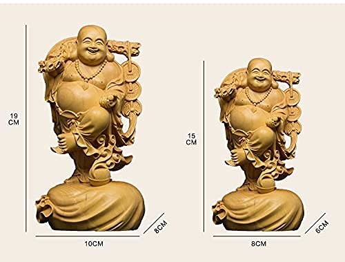 Estatua de Buda Lucky Maitreya Adornos de estatua de madera Colección de decoraciones para el hogar y automóvil Estatua de Buda riendo Regalos Figuras de Buda Estatua de meditación zen (Tamaño: 19CM)