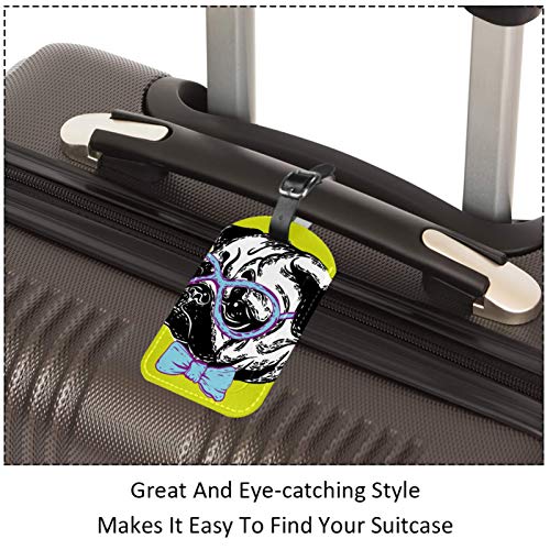 Etiquetas de equipaje Bozal cachorro perro en gafas, pajarita de cuero para maleta de viaje, 1 paquete
