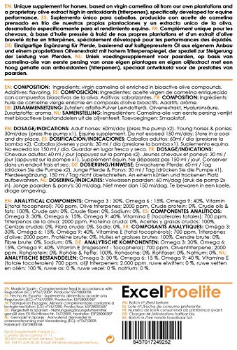 Excel ProElite 5- litros | Aceite para Caballos | Anti-inflammatorio | Antioxidantes | Desarrollo Muscular | Cuidado del Caballo | Omega-3 | Vitamina E | Triterpenos de Oliva