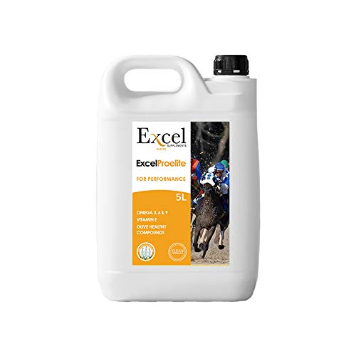 Excel ProElite 5- litros | Aceite para Caballos | Anti-inflammatorio | Antioxidantes | Desarrollo Muscular | Cuidado del Caballo | Omega-3 | Vitamina E | Triterpenos de Oliva