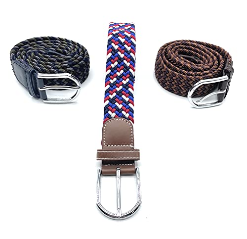 Ezerez Set de 3 Cinturones Hombre y Mujer de Colores Elásticos Trenzados. Cinturón Ancho de Talla Única que se Adapta a cada Cintura, para Hombre y Mujer Vestir y Casual (Cinturón Colores 1)
