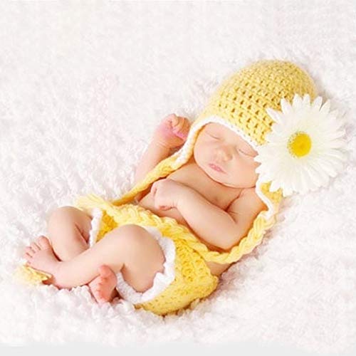 F-blue Preciosa Girasol Ganchillo de Lana Sombrero Tejido de los Pantalones Cortos apuntalar Suministros Estudio fotográfico recién Nacido Baby Set Estudio fotográfico