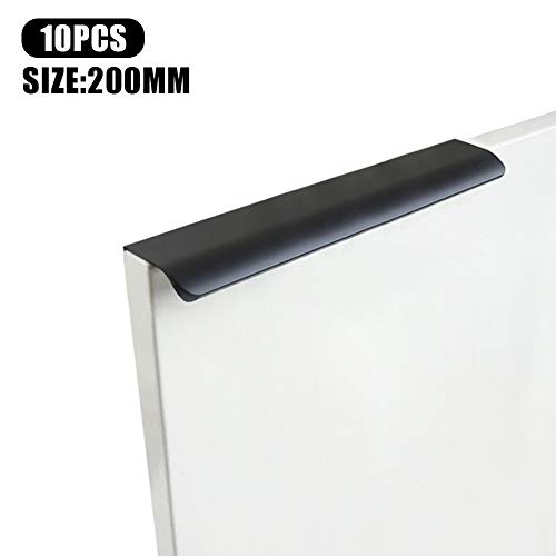 Faderr 10 pomos para puerta de cajón, aleación de aluminio H-idden para cajones, asas de gabinete para cocina/dormitorio/puerta (negro, tamaño: 200 mm)