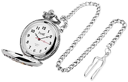 Fame Analog Reloj de bolsillo con cadena de metal Jinete Caballos 480812000053 bicolor Chasis tamaño 46 mm x 14 mm con esfera de color blanco y cristal mineral.