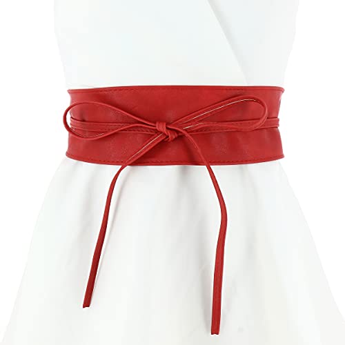 FASHIONGEN - Cinturón de Mujer Obi Ancha de Cuero sintética, para Vestido, MICA - Rojo, S-M