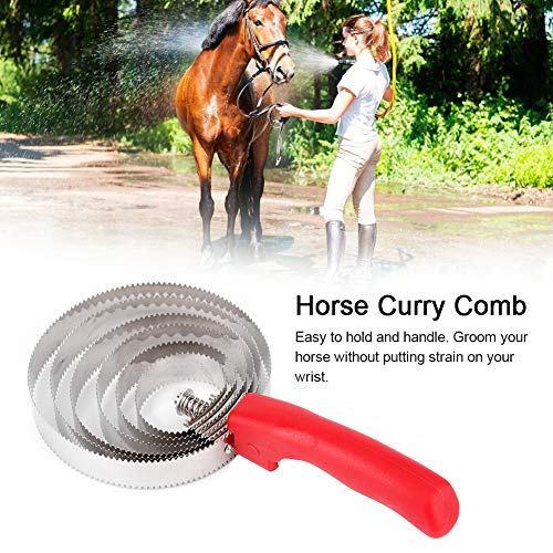 Fdit Horse Curry Comb 6 Ring Cepillo para la picazón del Caballo Metal Horse Shedding Comb Cepillos de Acero Inoxidable para la preparación del Caballo con Agarre Suave