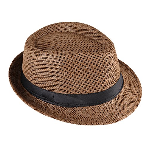 Fedora - Sombrero de panamá de paja, sombrero de gangster, sombrero de sol con cinta de tela Braun (Strohhut) Talla única