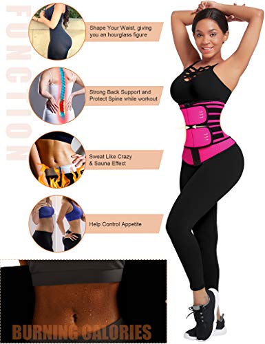 FeelinGirl Mujer Neopreno Corsé Lumbar con 7 Huesos Aceros Faja Reductora Postparto con Cremallera y Velcro Waist Trainer Deportivo Rosa M/Talla 42