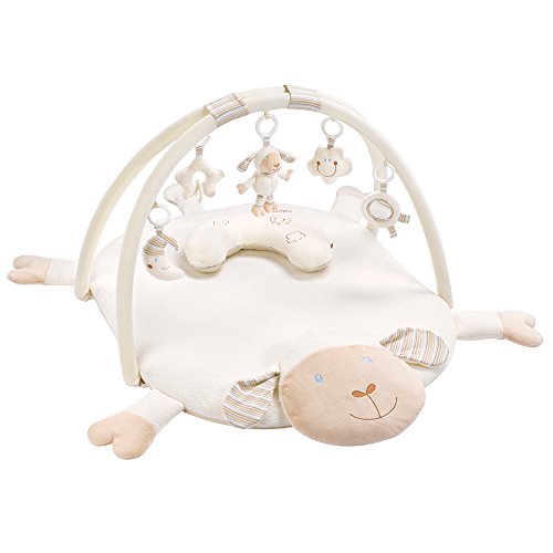 Fehn 154580 Manta de actividades en 3D con diseño de oveja, con arco de juego con 5 juguetes extraíbles para que el bebé juegue y se divierta desde el nacimiento, Medidas: 90 x 75 cm