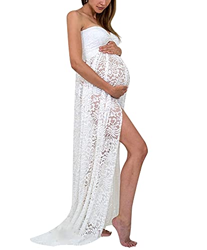 FEOYA - Falda para Embarazo Fotos Vestido de Embarazada Verano Mujer Vestidos Premamá Encaje Ropa de Maternidad Elegante para Atrezzo Fotografia Sesión de Fotos Disfraz - M - Blanco