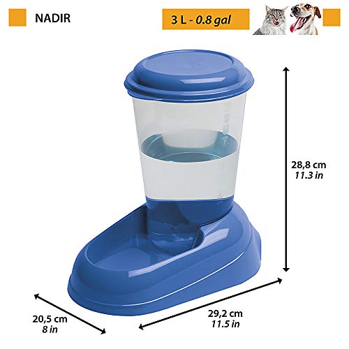 Ferplast Dispensador de agua para perros de talla pequeña y mediana y gatos NADIR 3 litros, Depósito transparente con tapa, Plástico, Base antideslizante, 29,2 x 20,2 x h 28,8 cm Blanco