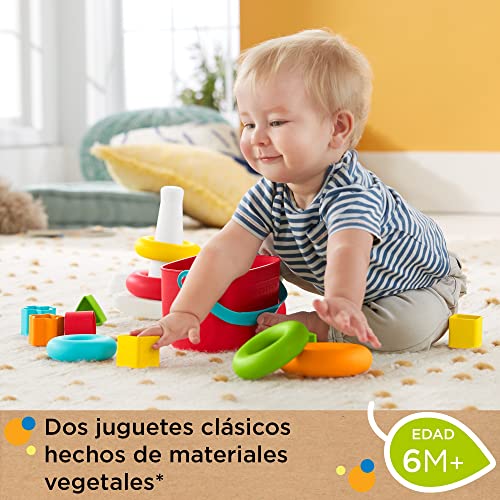 Fisher-Price Primeros Bloques para Bebé y Pirámide Apilable ecológicos, para bebés +6 meses (Mattel GRF11)