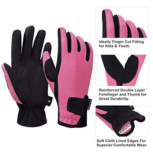 FitsT4 - Guantes de equitación para niños y niñas, guantes de equitación ecuestre para niños y niñas, guantes para exteriores, perfectos para ciclismo, jardinería, color rosa M
