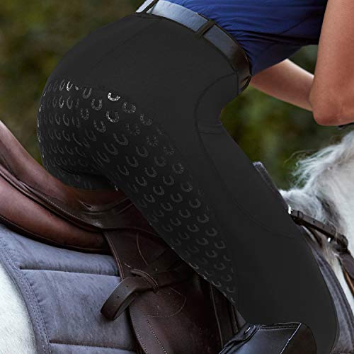 FitsT4 - Leggings de equitación para mujer (silicona, con funda para teléfono móvil y trabillas), color negro, Negro , S