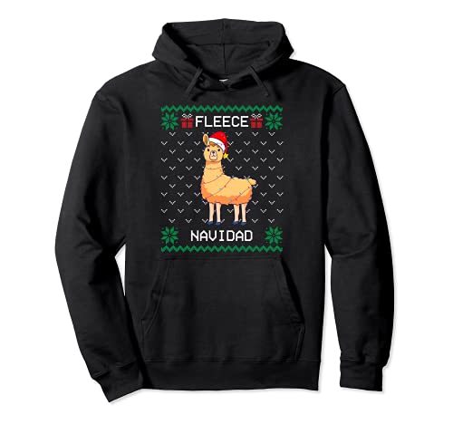Fleece Navidad, Feliz, Llama Ugly Christmas Sweater, Alpaca Sudadera con Capucha