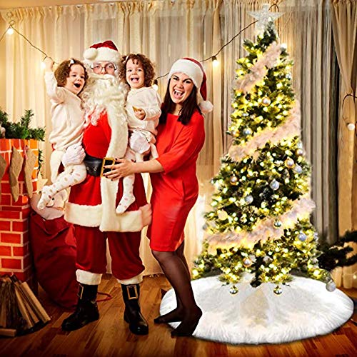 Flysee Falda del árbol de Navidad Blanco Christmas Tree Skirt Base de árbol de Navidad para la Decoración de la Fiesta de Navidad (Blanco, 48inch/122cm)
