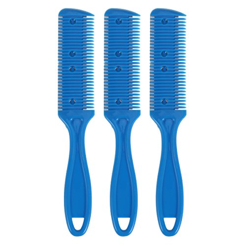 Frcolor Peine del cortador de pelo, peine del corte del pelo del lado doble Peine con cuchilla del acero inoxidable, paquete de 3 (azul)