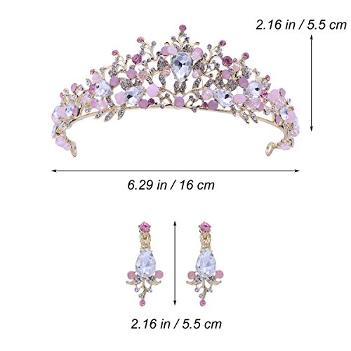 Frcolor Tiara de la boda y corona flor de diamantes de imitación Princesa de la novia corona con pendientes