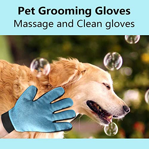 FRETOD Pet Glove Grooming Tool - Double-Side with Furniture Hair Remover Mitt -Dog Cat Hair Deshedding Brush for Long & Short Fur - Bathing Massage Comb