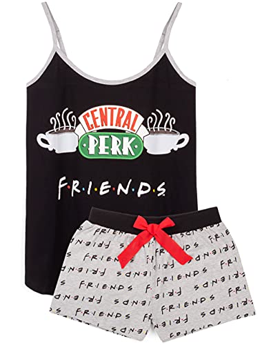 FRIENDS Amigos Pajamas Mujeres Central Perk Café Chaleco Negro Shorts Ladies PJs