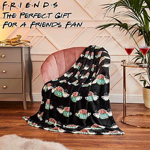 Friends Mantas para Sofa, Manta Polar Extra Suaves con Diseño Central Perk, Mantas para Cama Color Gris, Merchandising Oficial Accesorios para el Hogar (Negro)