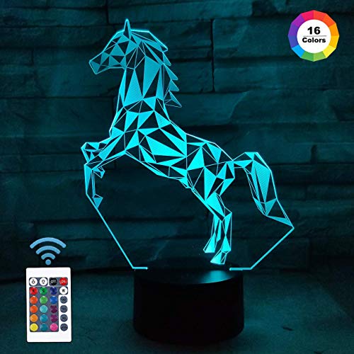 FULLOSUN ilusión nocturna 3D LED lámpara de escritorio de caballo, 16 colores de carga USB, decoración de dormitorio para niños, Navidad, Halloween, cumpleaños