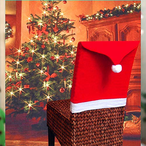 Fundas para sillas navideñas,10 piezas Silla con gorro de Papá Noel con respaldo Funda para silla de comedor Red Hat Fundas para decoración festiva de fiesta navideña,19,7 x 23,6 pulgadas