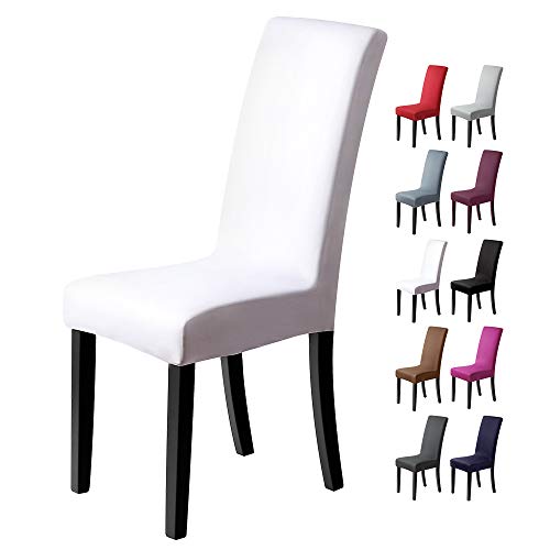 Fundas para sillas Pack de 4 Fundas sillas Comedor Fundas elásticas, Cubiertas para sillas,bielástico Extraíble Funda, Muy fácil de Limpiar, Duradera (Paquete de 4, Blanco)