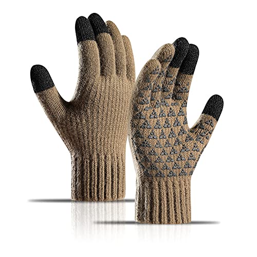 Funming Guantes antideslizantes de invierno cálidos con pantalla táctil de punto de forro polar con forro polar elástico de la costilla de la muñeca para montar a caballo y conducir