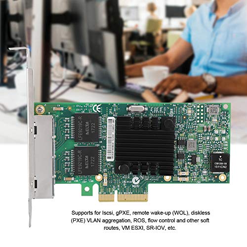 Gaeirt Tarjeta Adaptadora de Red, Tarjeta de Interfaz de Red PCI-Ex4 de Alto Rendimiento 10mbps / 100mbps / 1000mbps para I350-T4V2 para Empresa Laboratorio Colegio