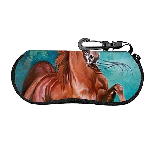 Gafas portátiles de la cremallera del viaje de la impresión del caballo del caso de los vidrios con el mosquetón, Negro, Talla única