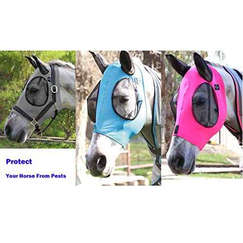 Gaosheng - Máscara antimoscas para caballos con orificios para las orejas de licra y malla, extracómoda y con ajuste suave