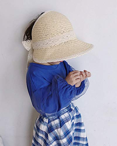 GELing Sombrero de paja transpirable de playa plegable suave para niñas con encaje Beige