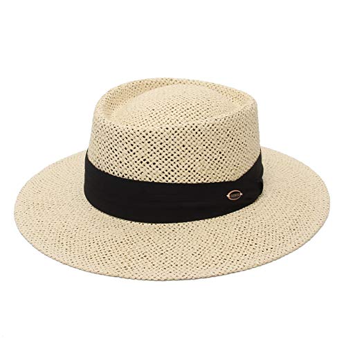GEMVIE- Sombrero Canotier Mujer Sombreros de Paja Hombre Verano ala Ancha Panama Proteción UV Sol para Playa Unisex