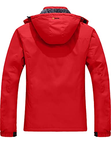 GEMYSE Chaqueta de Esquí Impermeable de Montaña para Hombre Abrigo de Invierno de Lana Antiviento con Capucha (Rojo 06,L)