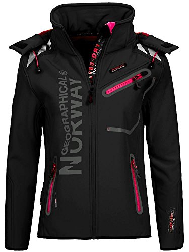 Geographical Norway Romantic Turbo-Dry - Chaqueta para mujer (softshell, con capucha extraíble) Color negro y rosa. M