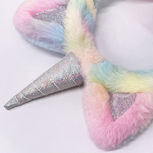 Gifts Treat Orejeras de unicornio para niñas con diseño de felpa colorida (unicornio colorido, M)