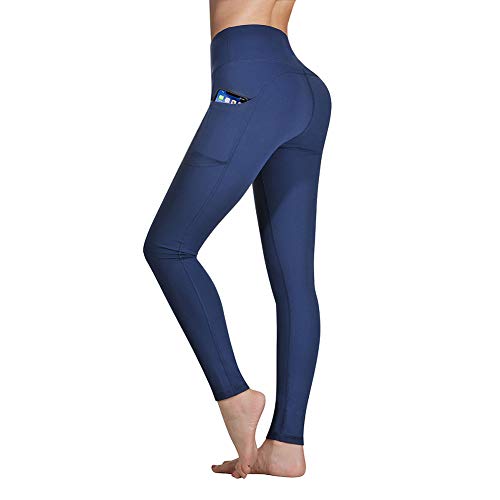 GIMDUMASA Pantalón Deportivo de Mujer Cintura Alta Leggings Mallas para Running Training Fitness Estiramiento Yoga y Pilates GI188(Azul Profundo,m)