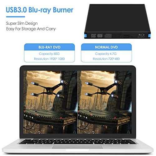 GJCrafts Unidad de DVD BLU Ray Externa 3D, grabadora de DVD portátil USB 3.0 y Tipo C Bluray BD DVD CD Grabadora / Reproductor óptico Unidad de Disco óptico Interno para Windows 10/8 / XP MacOS