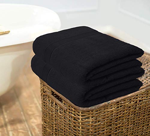 GLAMBURG Juego de 2 Toallas de baño de algodón de Gran tamaño, 100 x 150 cm, Grandes Toallas de baño, Ultra Absorbente, Compacto, Secado rápido y Ligero, Color Negro