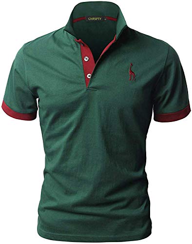 GNRSPTY Hombre Polo de Manga Corta Bordado de Ciervo Deporte Golf Camisa Poloshirt Negocios Camiseta de Tennis Verano T-Shirt,Verde,L