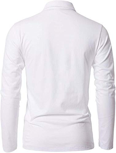 GNRSPTY Polo Manga Larga Hombre Algodon Slim Fit Camiseta Colores de Contraste Bordado de Ciervo Deporte Basic Golf Negocios T-Shirt Top,Blanco,M