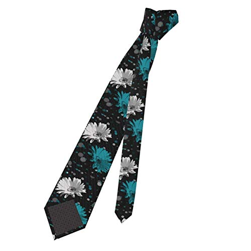 Gokruati Corbata delgada de moderna para hombres, corbata de flores de margarita verde azulado blanco y negro para diversas profesiones, elegantes corbatas personalizadas para el trabajo y el ocio