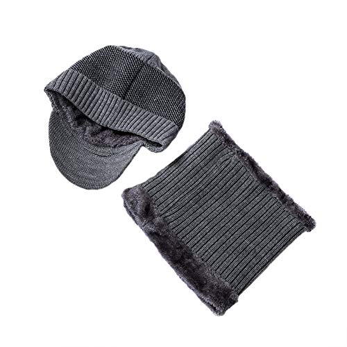 Gorro de punto de invierno con visera y orejeras para hombres y mujeres al aire libre de lana sombrero bufanda conjunto